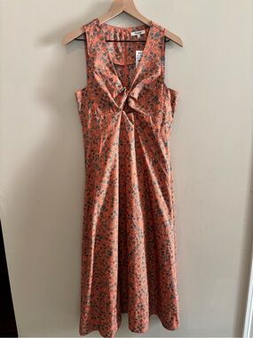 Madewell 100% Cotton Peach Floral Twist-Front Midi Dress